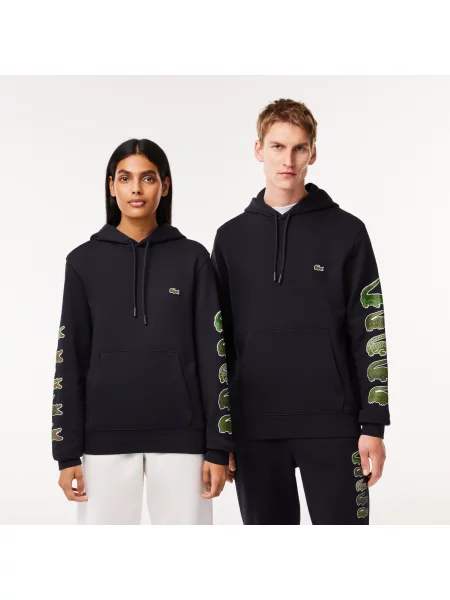 Lacoste Kontrastowa Bluza Z Kapturem Z Krokodylem granatowa