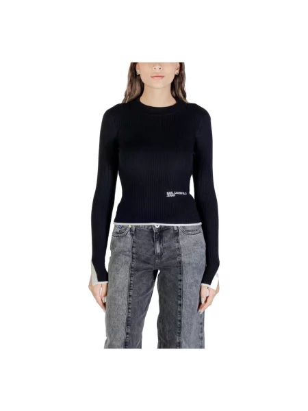 Lniany sweter z golfem Karl Lagerfeld czarny