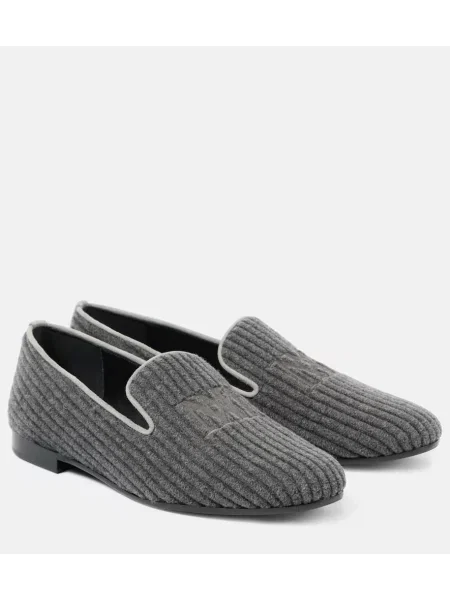 Loaferke Max Mara z vezenjem iz rebrastega žameta siva