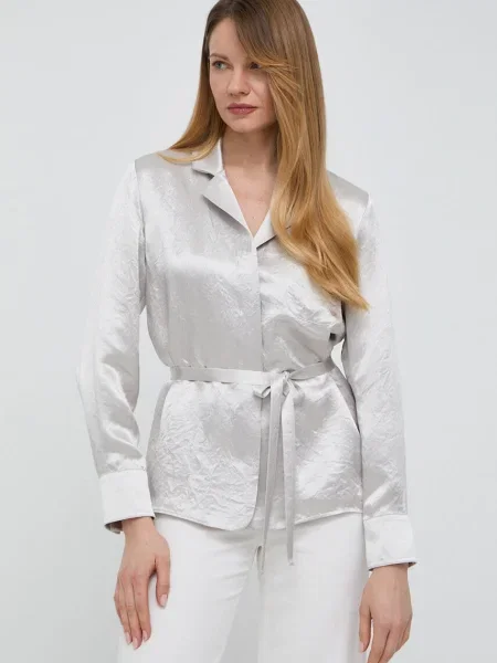 Риза Max Mara Leisure дамска със стандартна кройка с класическа яка сиво