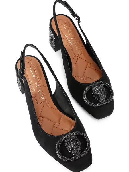 Kurt Geiger London туфлі-човники з відкритою п'ятою замшеві Chelsea Block Sling Dr Black чорні