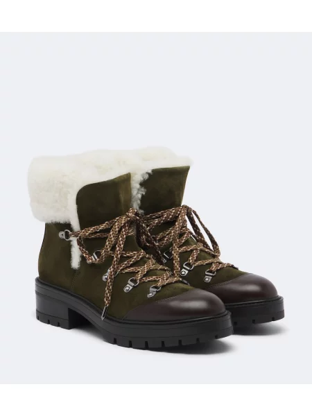Botine Aquazzura cu șireturi din piele de căprioară verde