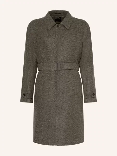 Zegna Kašmírový Kabát olivová šedá