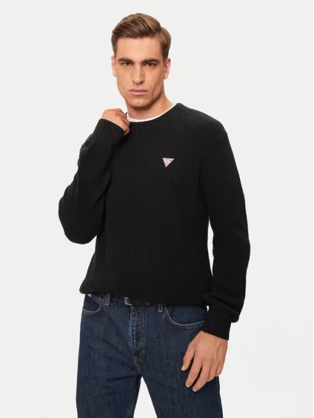 Guess Jeans Pulover Regular Fit negru