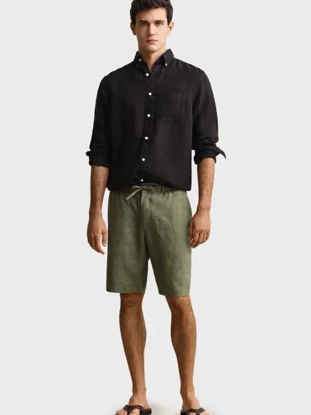 Лляні шорти Gant оливкові