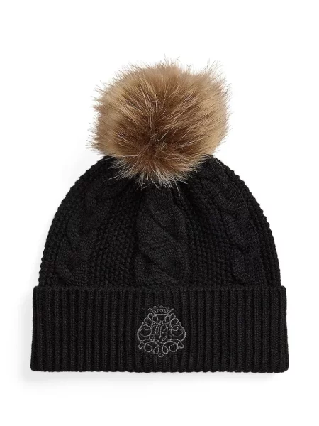 Lauren Ralph Lauren čepice s bambulí s vlnou černý