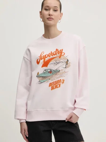 Dukserica Superdry za žene s tiskom ružičasta