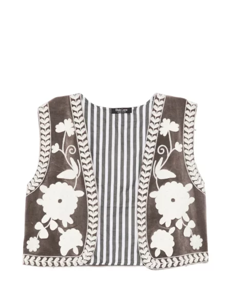 Vestă Blaklace cu broderie cu model floral maro