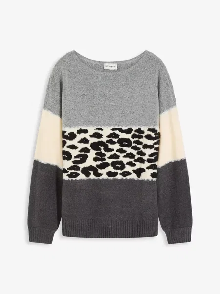 Sweter oversize z dekoltem w łódkę szary