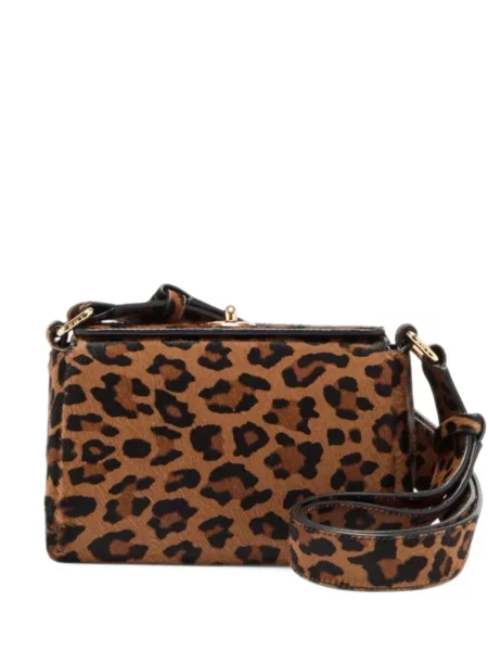 Geantă Plan C din piele cu imagine cu model leopard maro