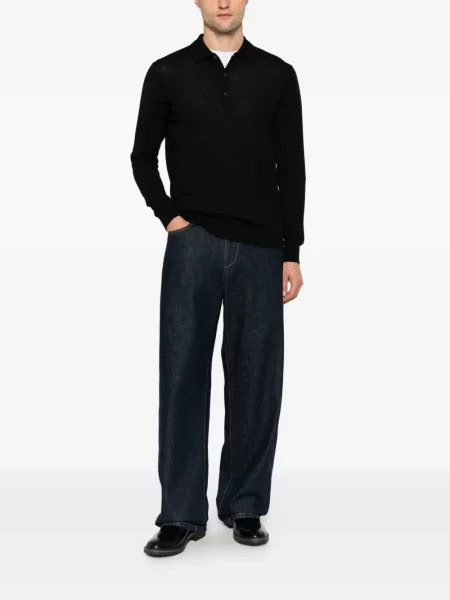 Lung tricou polo éphémère negru