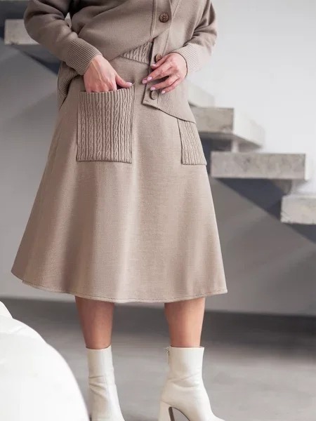 Спідниця міді Nita вовна/акрил бежевий