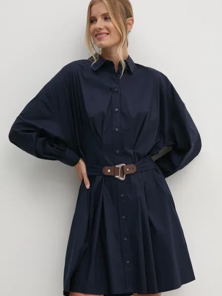 Dzianinowa sukienka Lauren Ralph Lauren z długim rękawem niebieska