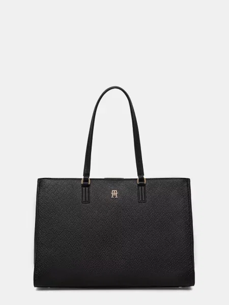 Shopperka Tommy Hilfiger ze skóry ekologicznej czarna