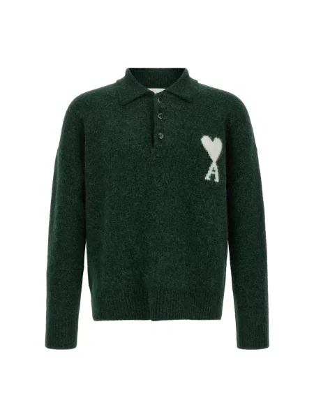 Sweter Ami Paris wełniany z długim rękawem zielony