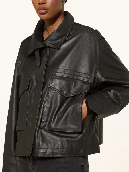 Allsaints Kožená Bunda Clay černá