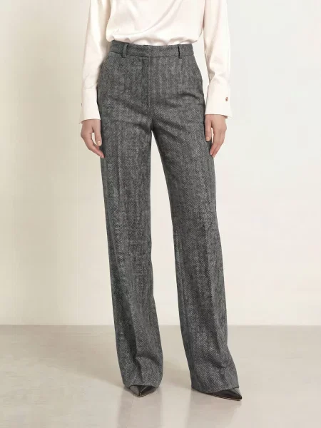 Max Mara Studio Marlene Kalhoty Edicola Z Džerseju černá / šedá bílá