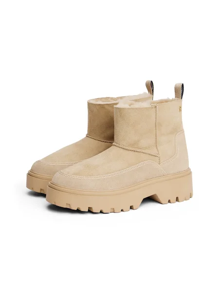 Cizme de zăpadă Tommy Hilfiger Real Shearling Pullon bej