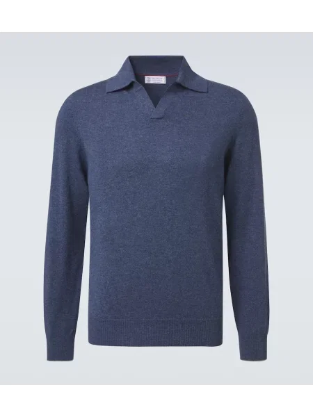 Tricou polo Brunello Cucinelli din cașmir albastru