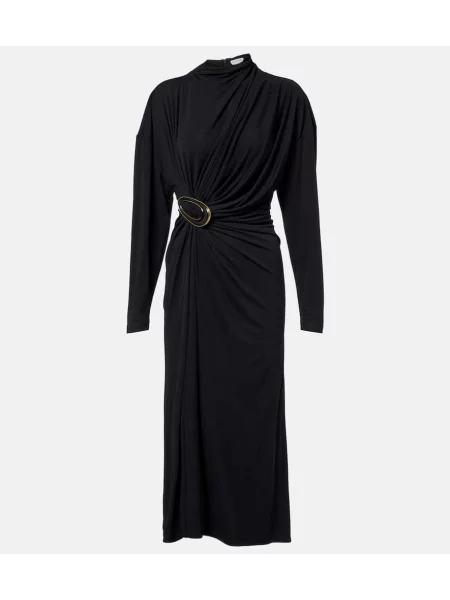 Rochie midi Bottega Veneta din jerseu până la genunchi de costum negru