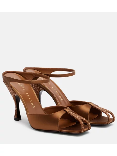 Papuci tip mules Herbert Levine din satin maro