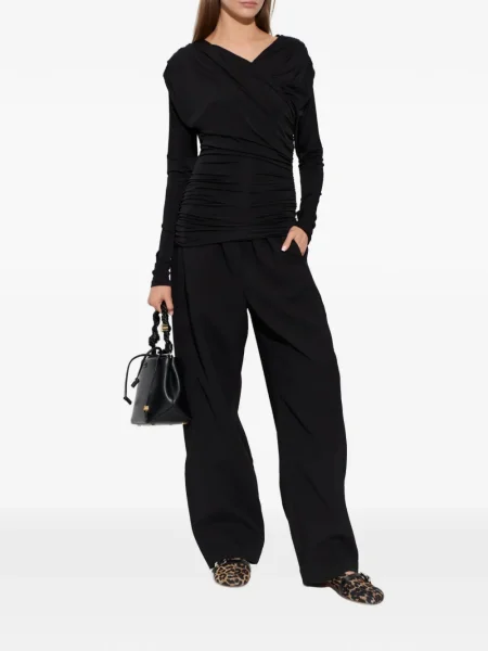 Top Ganni drapat lung negru