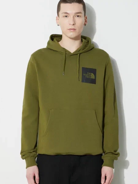 Bombažen pulover The North Face M Fine Hoodie s kapuco zelena