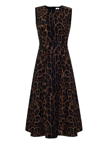 Sukienka midi Adam Lippes bez rękawów z nadrukiem w panterkę brązowa