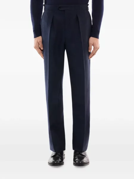 Pantaloni Fursac cu model herringbone albastru