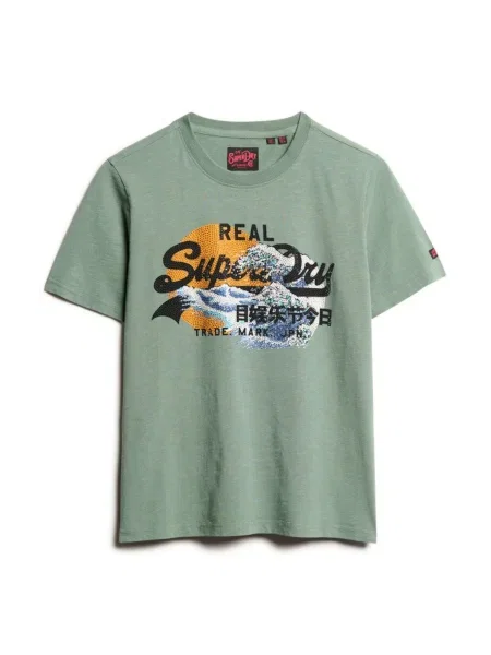 Superdry Tricou Tokyo galben curry / verde pastel / negru alb