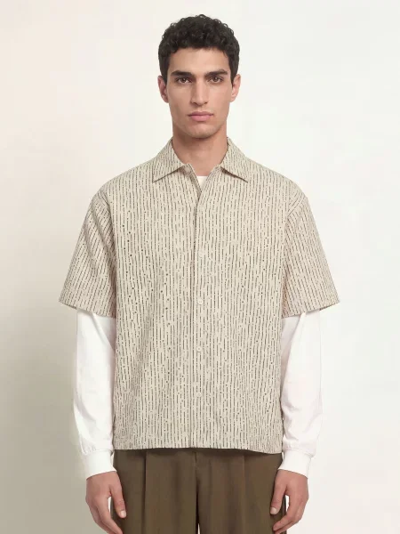 Woodbird Košile S Krátkým Rukávem Wbwang Comfort Fit Z Perforované Krajky krémová hnědá