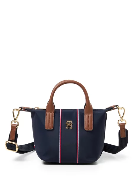 Torba na ramię z haftowanymi paskami w kontrastowym kolorze Tommy Hilfiger niebieska