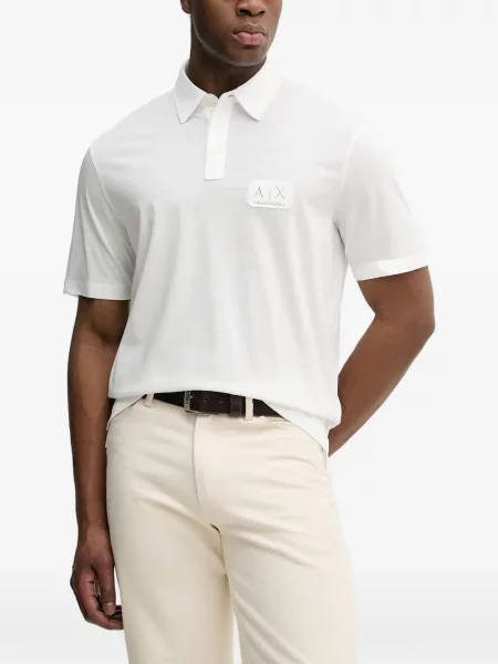 Tricou polo Armani Exchange cu autograf alb