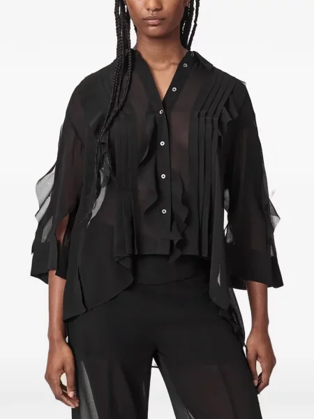 Bluză Allsaints cu volane negru