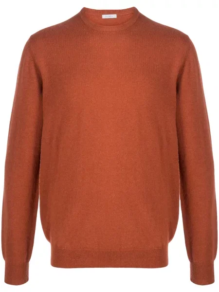 Pulover Malo din cașmir cu decolteu rotund portocaliu