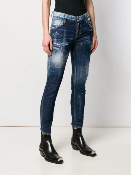 Слаб дънки skinny fit Dsquared2 с протрити краища синьо