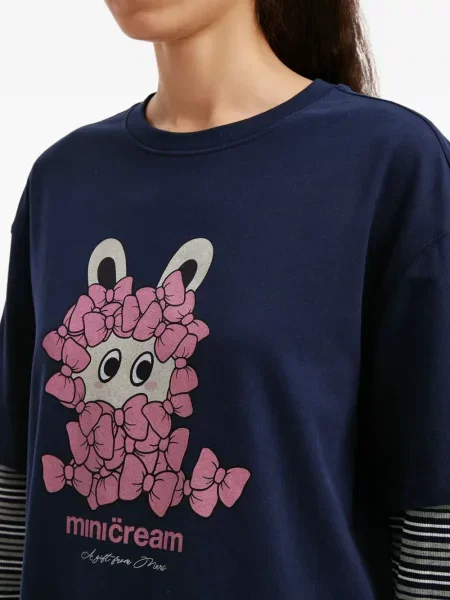 Top Mini Cream cu dungi lung albastru