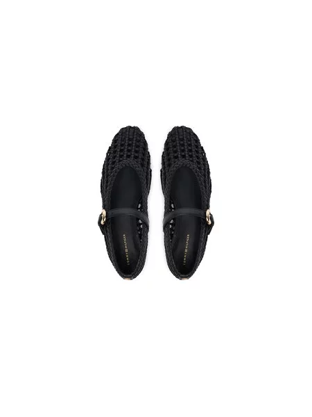 Tommy Hilfiger baleríny WOVEN LEATHER MIX BALLERINA čierna