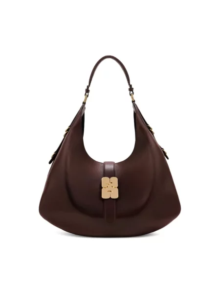 Duża torebka skórzana Ganni czerwona