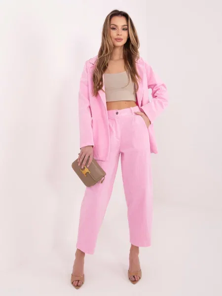 Pantaloni Rue Paris de catifea roz