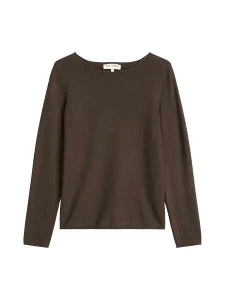 Sweter Marc O'polo wełniany z okrągłym dekoltem brązowy