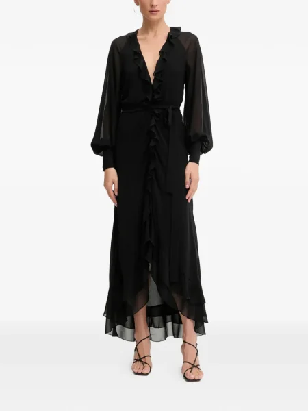 Rochie midi Bardot cu volane până la genunchi de costum negru