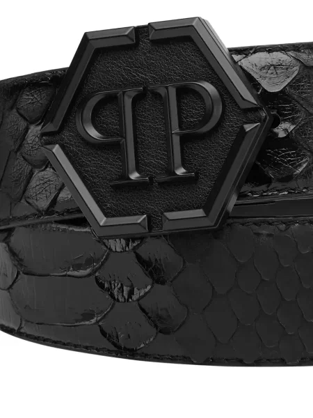 Кожаный колан Philipp Plein с катарама с автограф черно