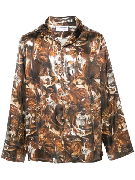 Geacă Acne Studios cu glugă cu imagine maro