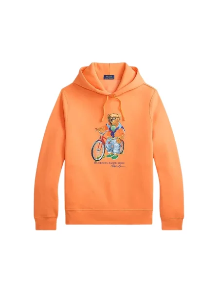 Bluza z kapturem Polo Ralph Lauren z kapturem z nadrukiem pomarańczowa