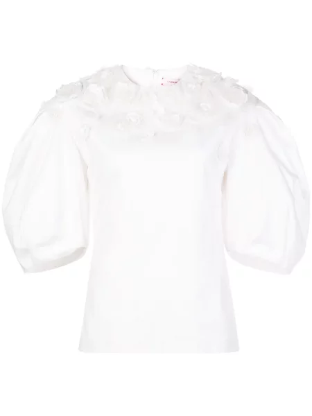 Bluză Carolina Herrera cu model floral cu mâneci bufante alb