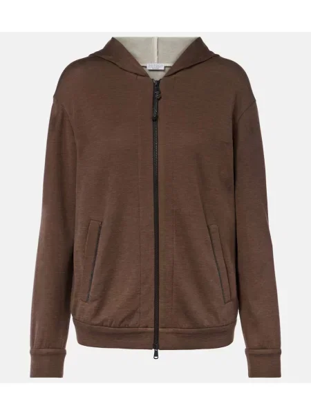 Hanorac cu glugă Brunello Cucinelli de mătase maro