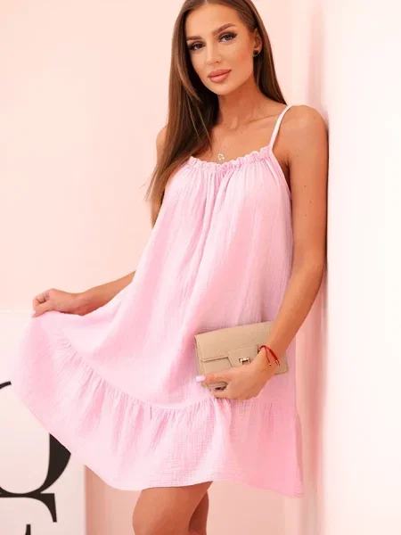 Rochie Kesi Włoski cu volane din muselină de costum roz