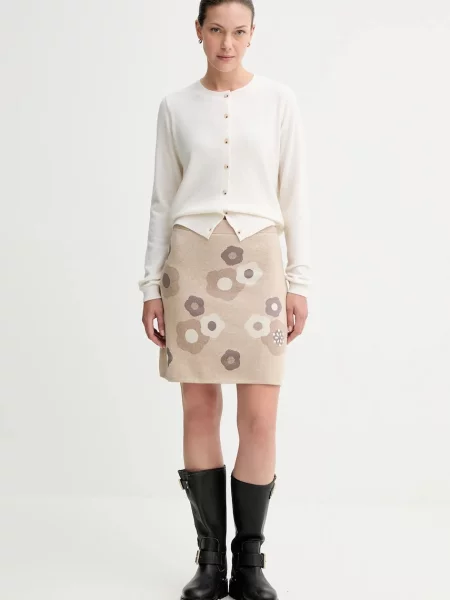 Kenzo spódnica z wełną mini rozkloszowana beżowy