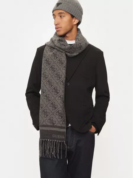 GUESS Šál MITO svetlosivá čierna